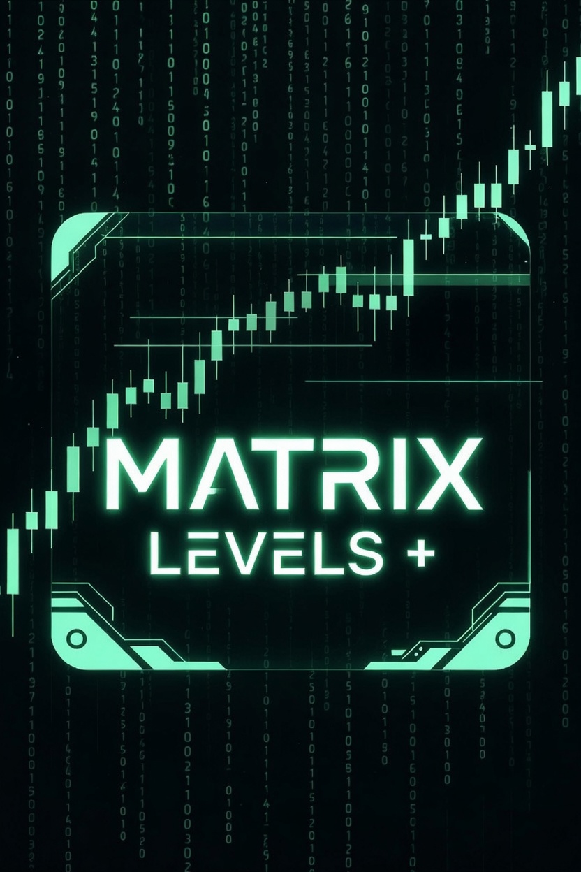 MatrixLevels+ mark — a candlestick study over a dark field